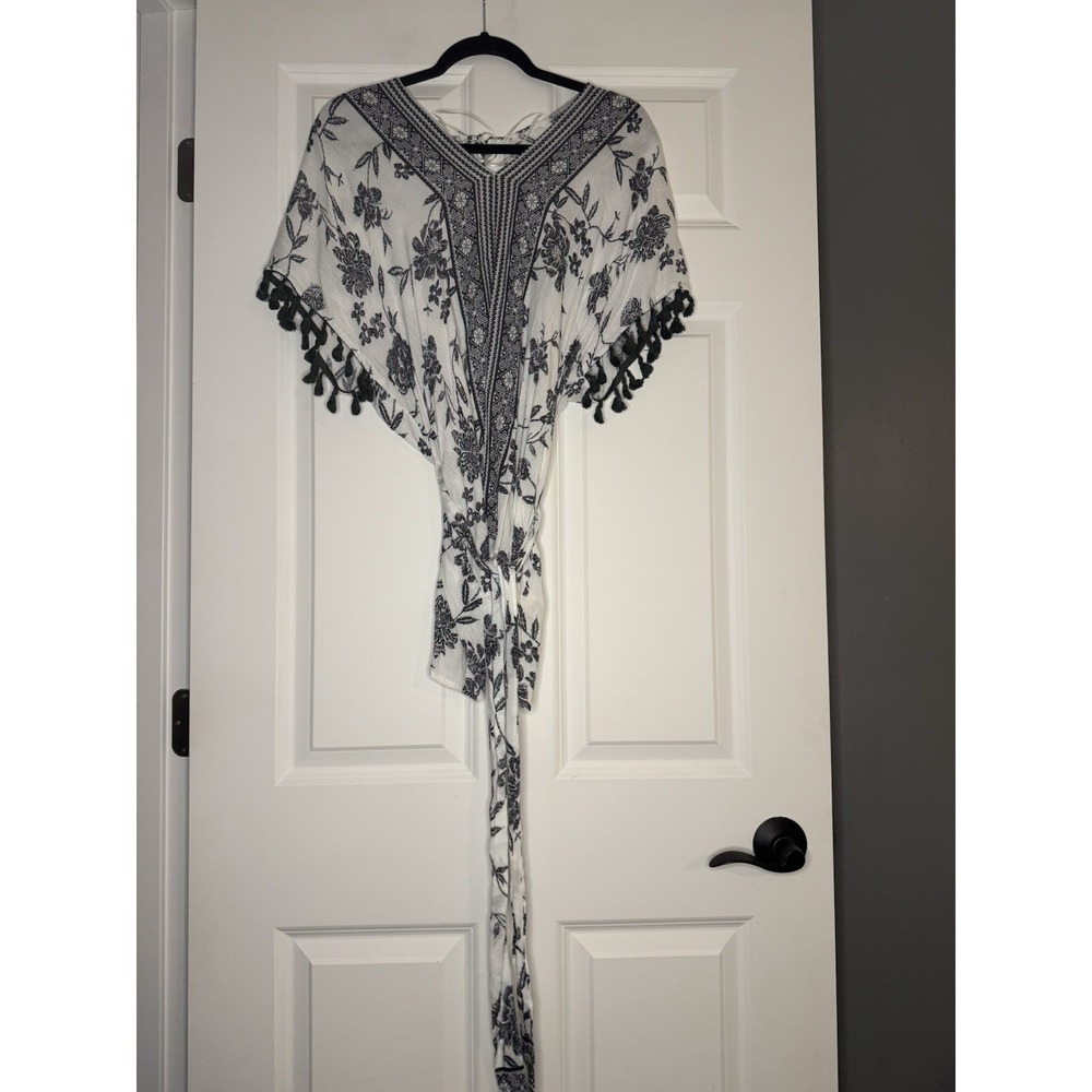 Mystree Short Sleeve Swimsuit Coverup S/M Floral Print W Poms W Detach Belt